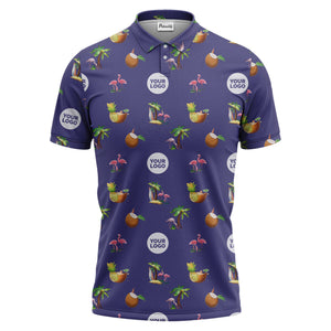 watercolor flamingos pineapples coconuts palm trees repeat polo shirt for men