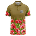 watercolor hibiscus & emerald leaf tropical polo shirt for men