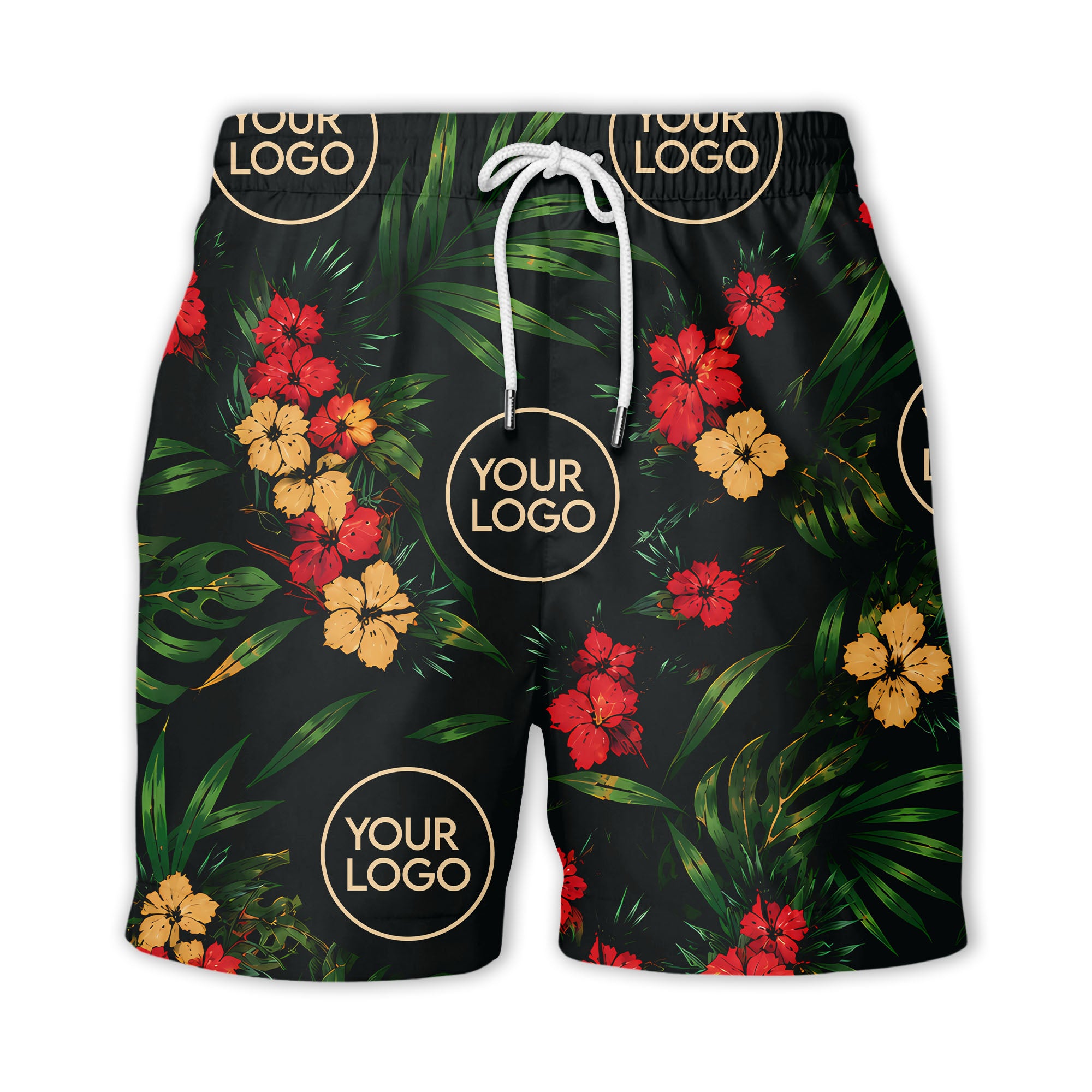 watercolor hibiscus & monstera leaves hawaiian shirt for men