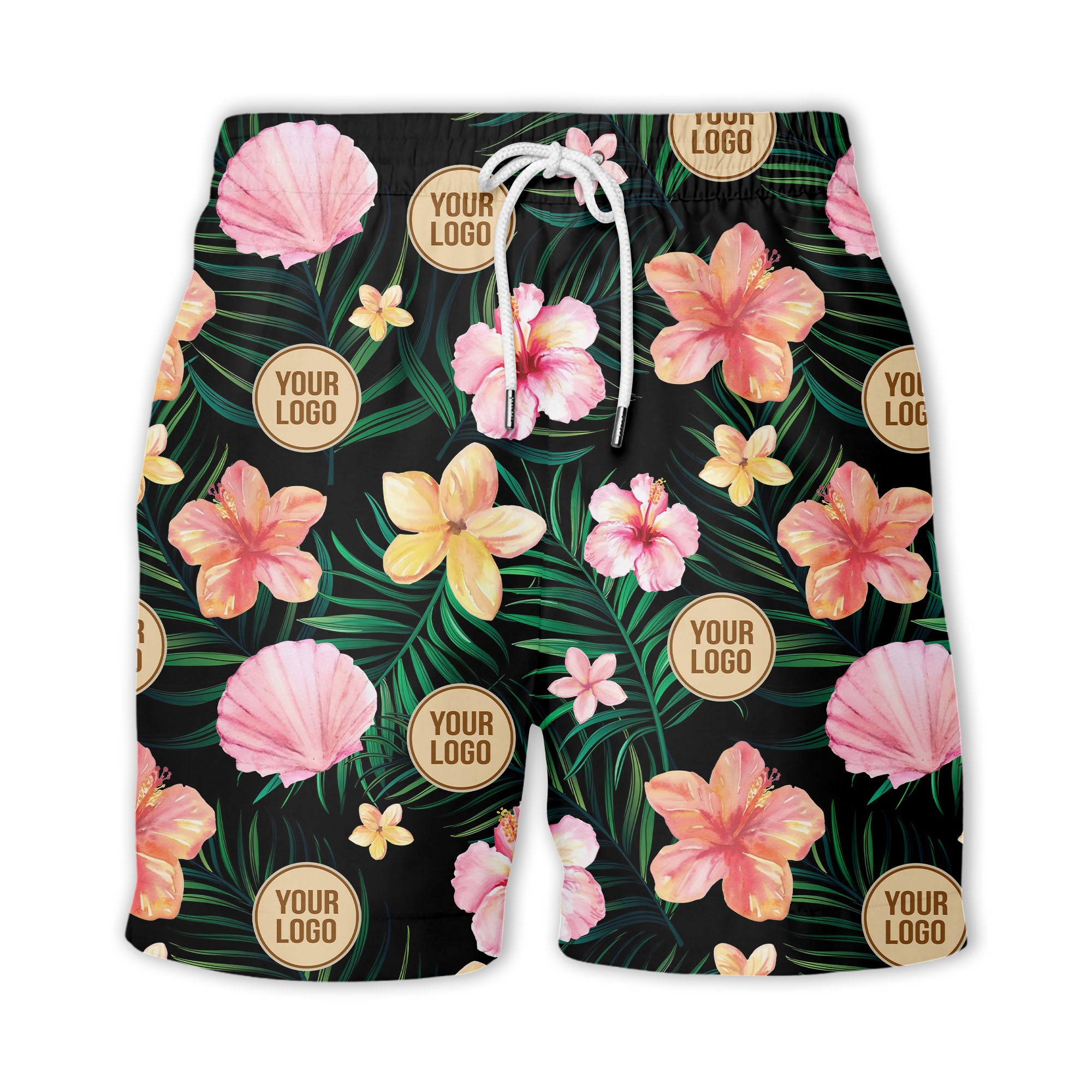 watercolor hibiscus plumeria custom logo black hawaiian shirt