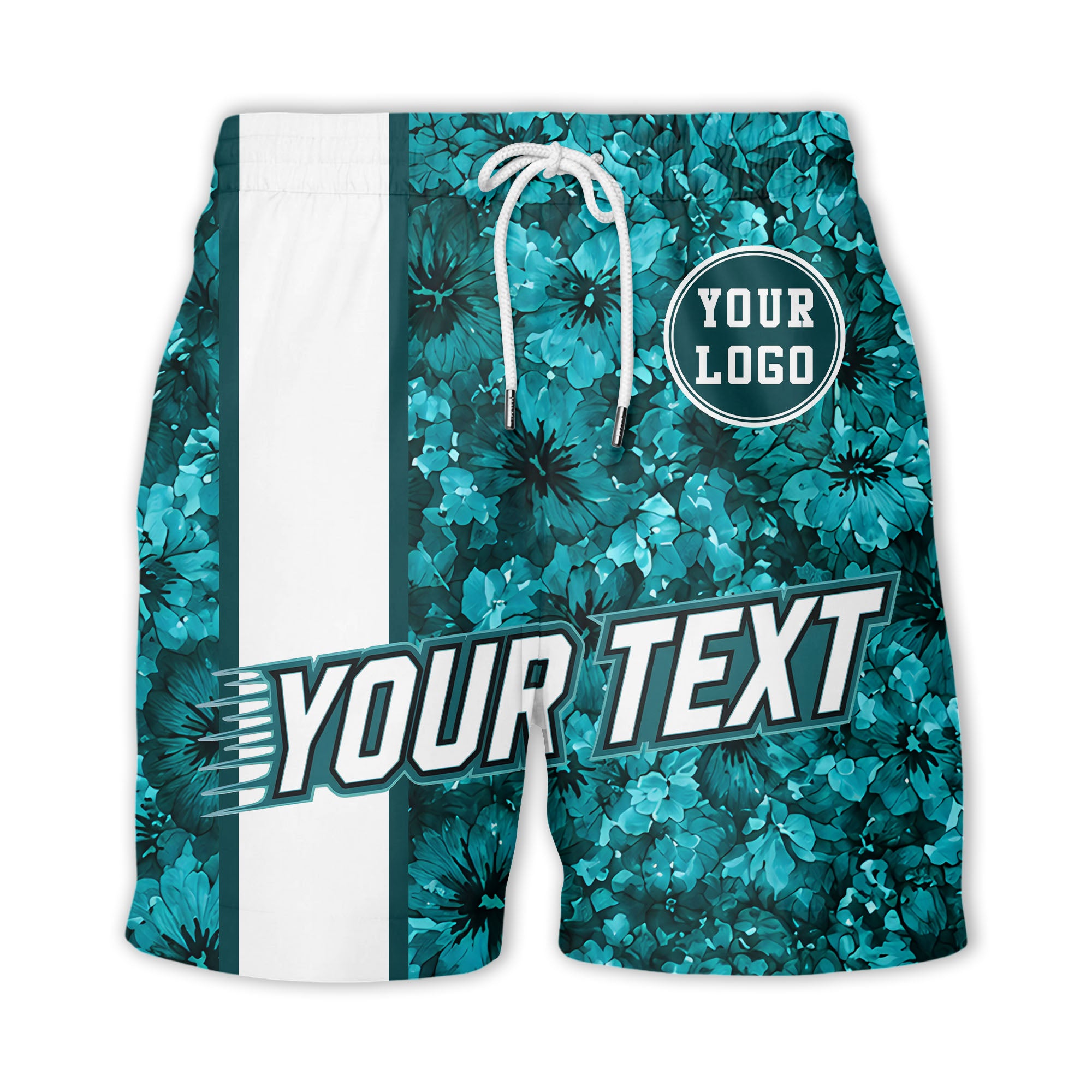 watercolor hibiscus stripes custom logo teal hawaiian shirt