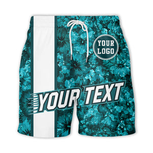 watercolor hibiscus stripes custom logo teal hawaiian shirt
