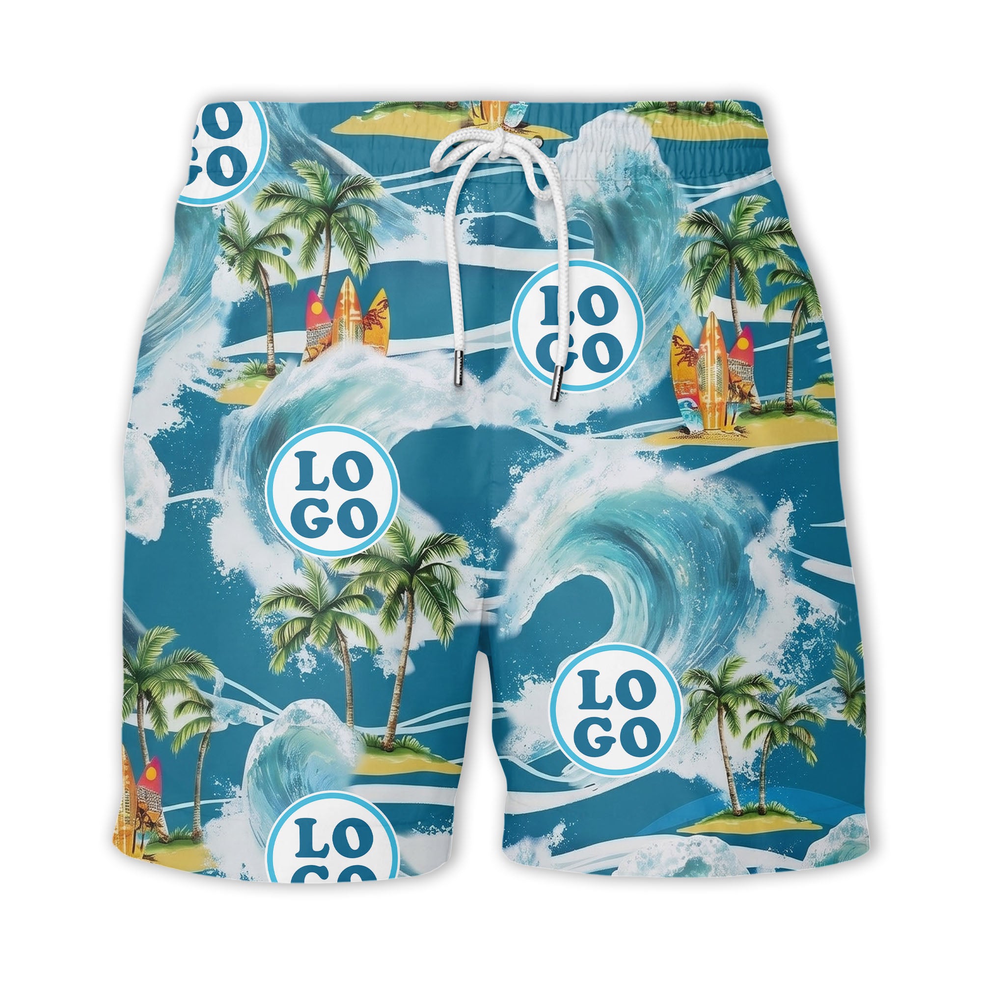 watercolor ocean waves palm trees surfboards hawaiian shirt for men