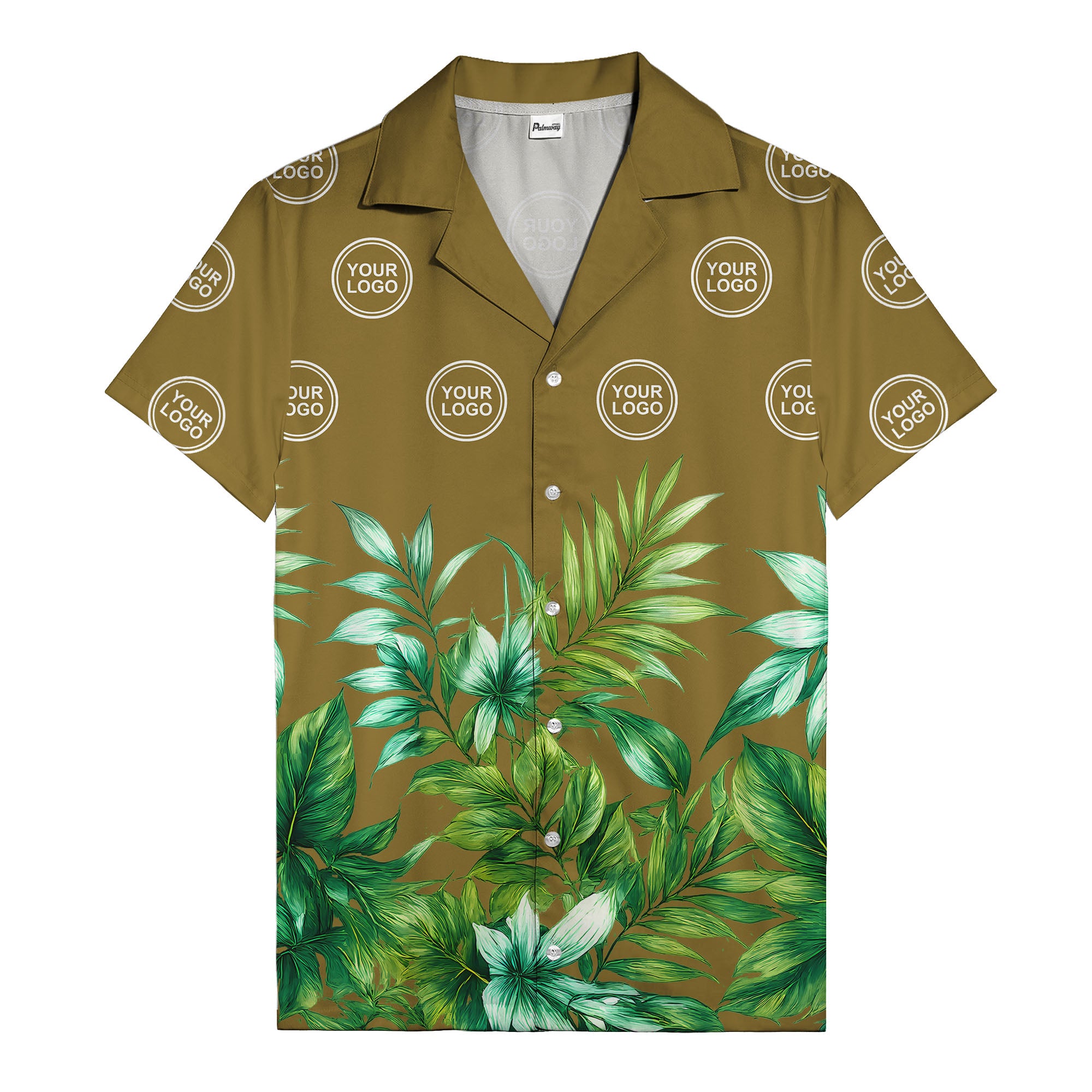 watercolor palm fronds & monogram logo repeat hawaiian shirt