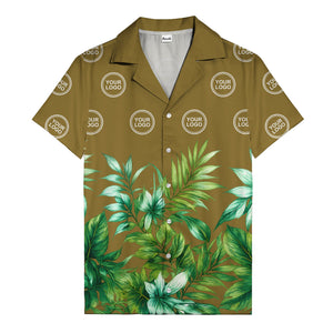 watercolor palm fronds & monogram logo repeat hawaiian shirt