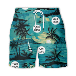 watercolor palm tree sunset sailboat hawaiian shirt