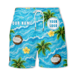 watercolor palm trees coconuts ocean waves hawaiian shirt for men