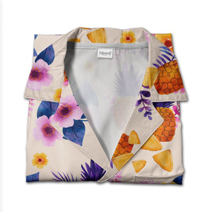 Watercolor Pineapple Hawaiian Shirt with Purple Palm Leaves
