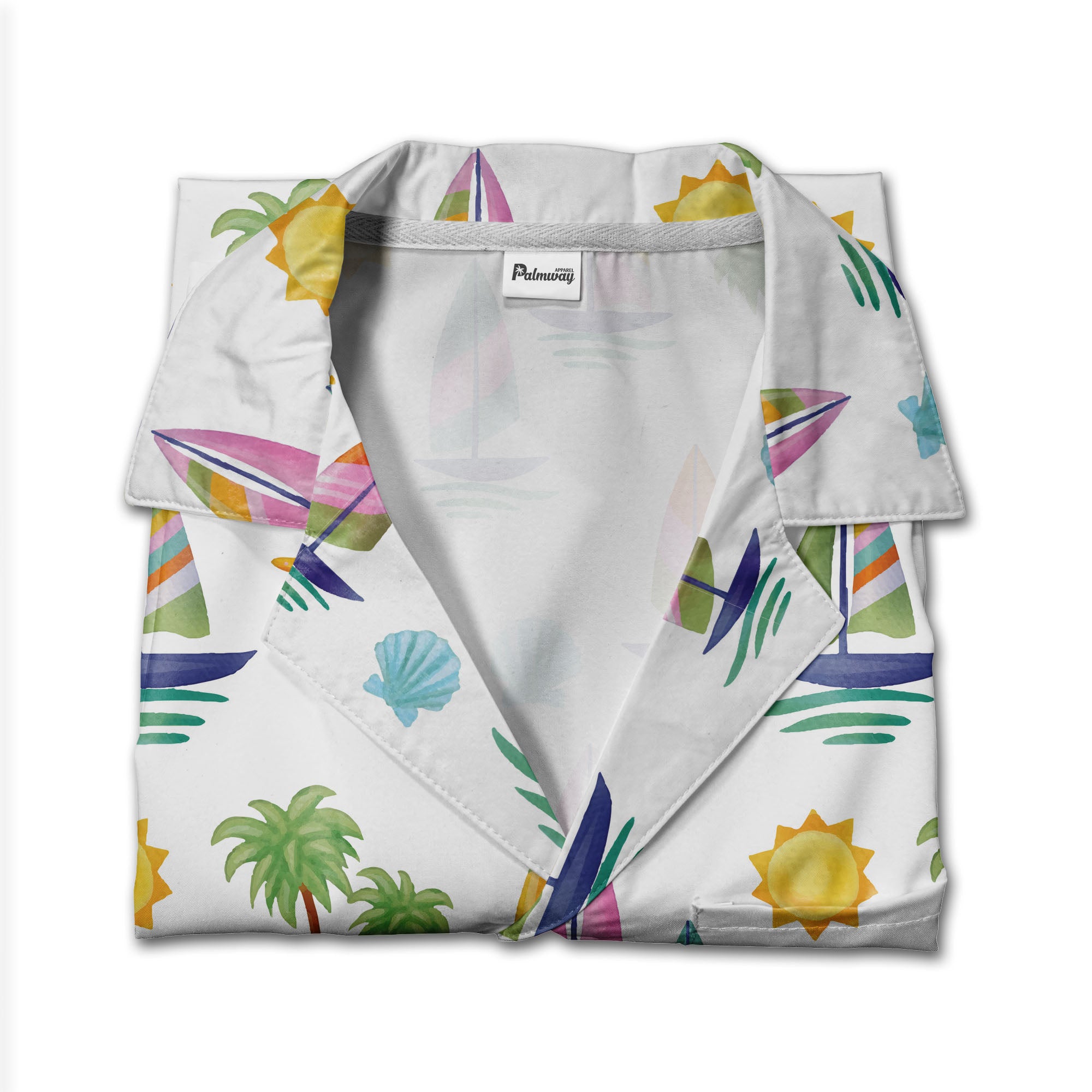Watercolor Sailboat & Palm Tree Hawaiian Shirt – Tropical Beach Style