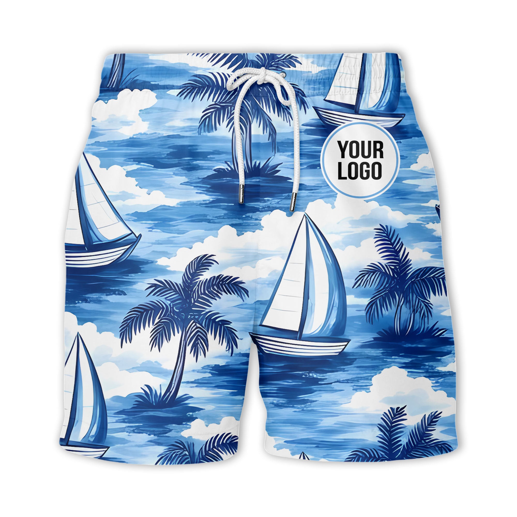 watercolor sailboats drifting through palm tree islands hawaiian shirt for men