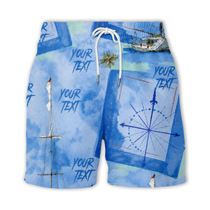 watercolor sailing ships & palm trees ocean hawaiian shirt