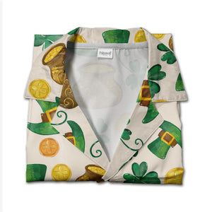 Watercolor St Patricks Hawaiian Shirt with Pots of Gold and Swirling Stems