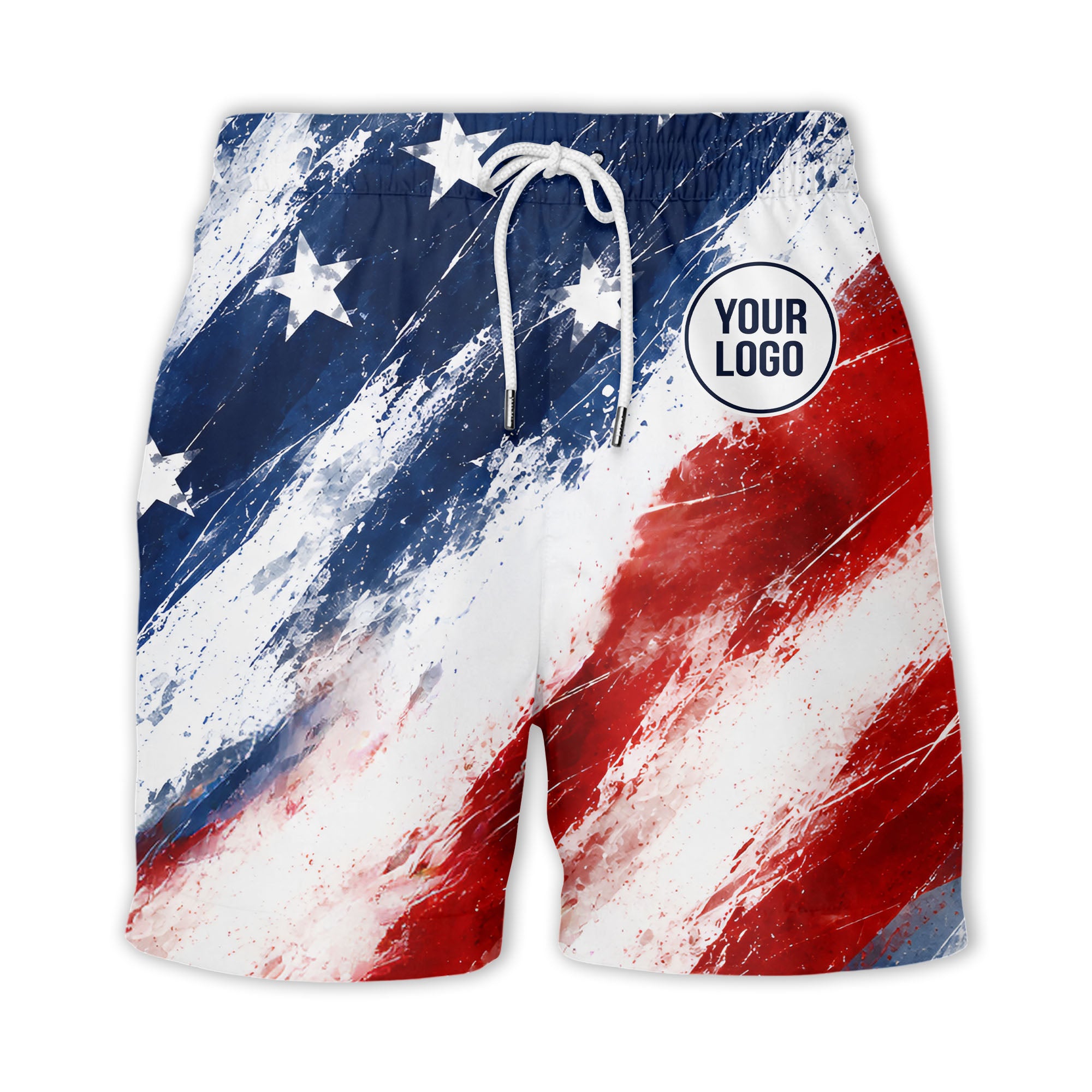 watercolor stars & stripes diagonal brushstroke patriotic hawaiian shirt