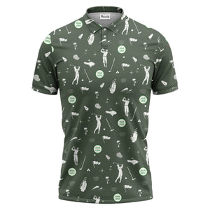 Whimsical Repeating Golfers Palm Trees Waves Polo Shirt For Weekend Tee Times