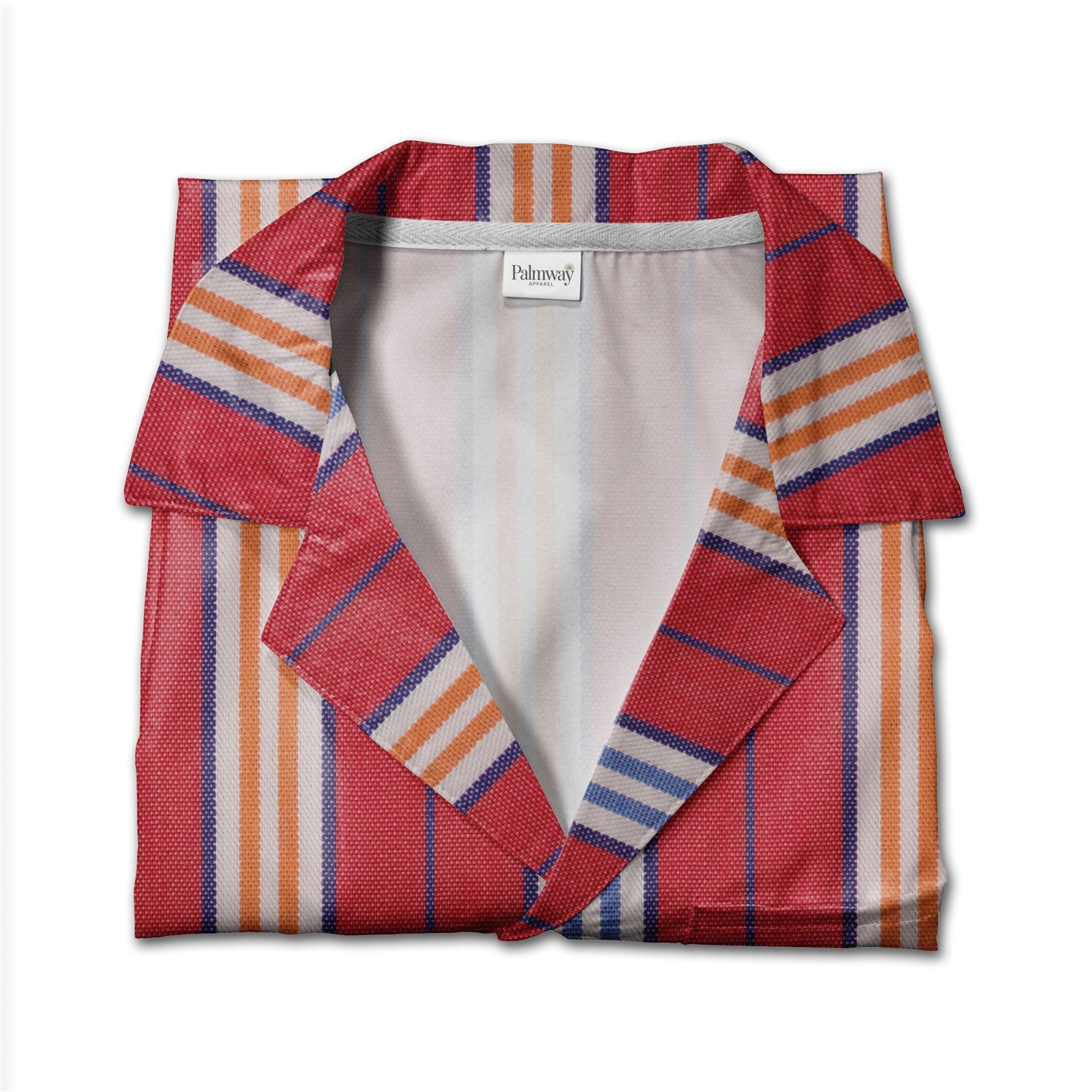 Woven Fabric Texture Stripe Hawaiian Shirt Red White Blue Orange