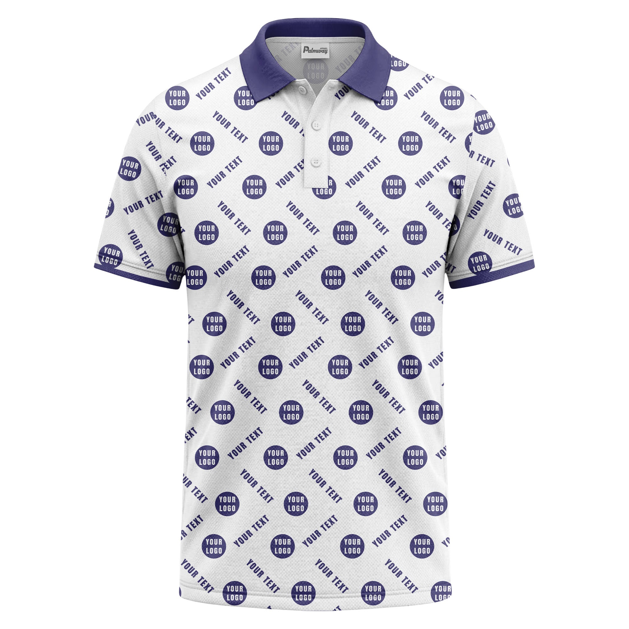 your name & logo repeat pattern all over print custom polo shirt