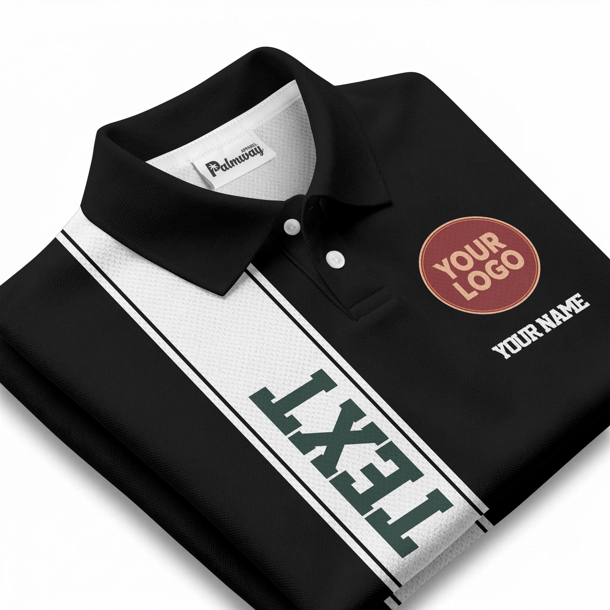 custom multi color repeating striped logo text sports polo shirt for team athletic events