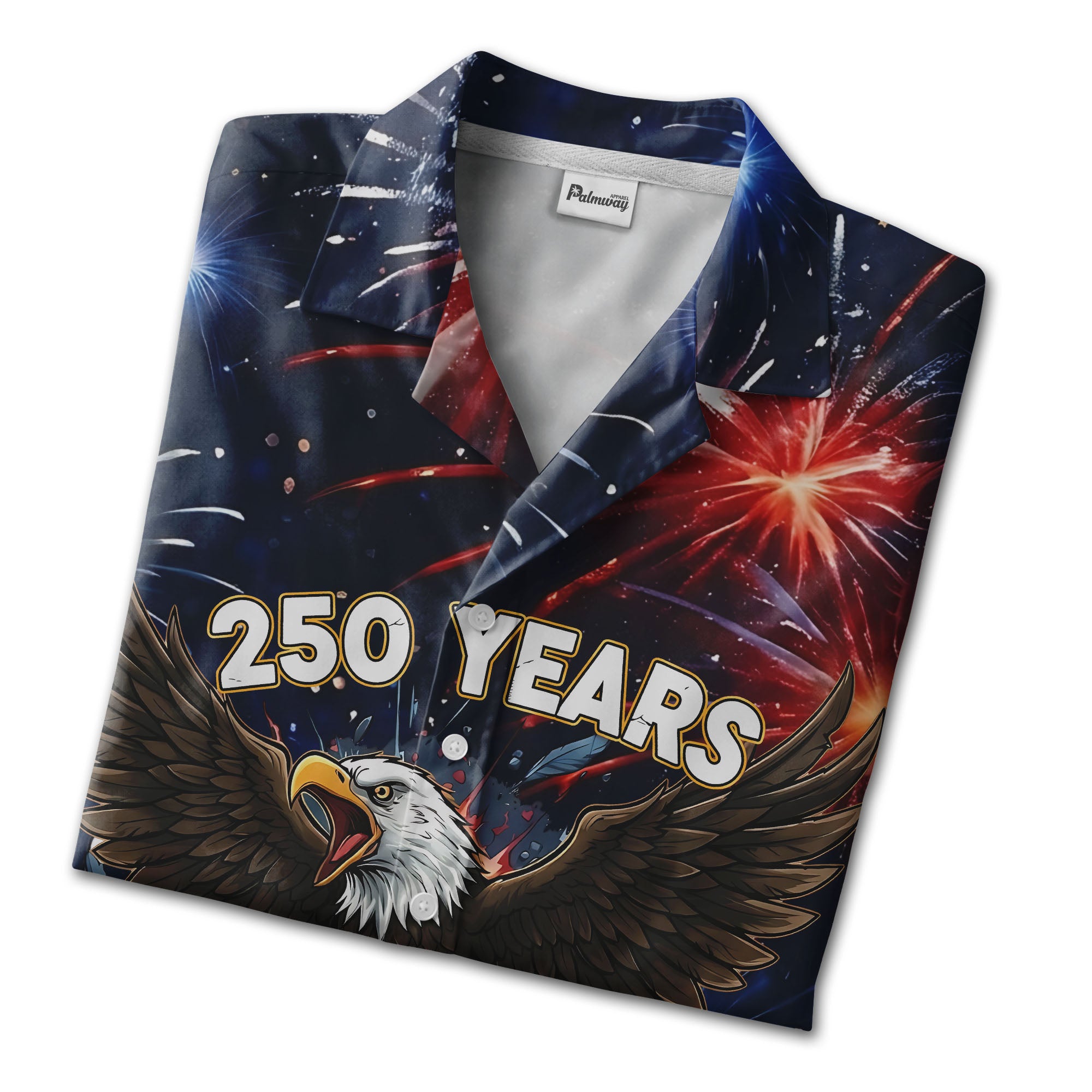 4th of July Bald Eagle Hawaiian Shirt - Stars & Fireworks American Flag Celebration