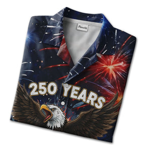 4th of July Bald Eagle Hawaiian Shirt - Stars & Fireworks American Flag Celebration