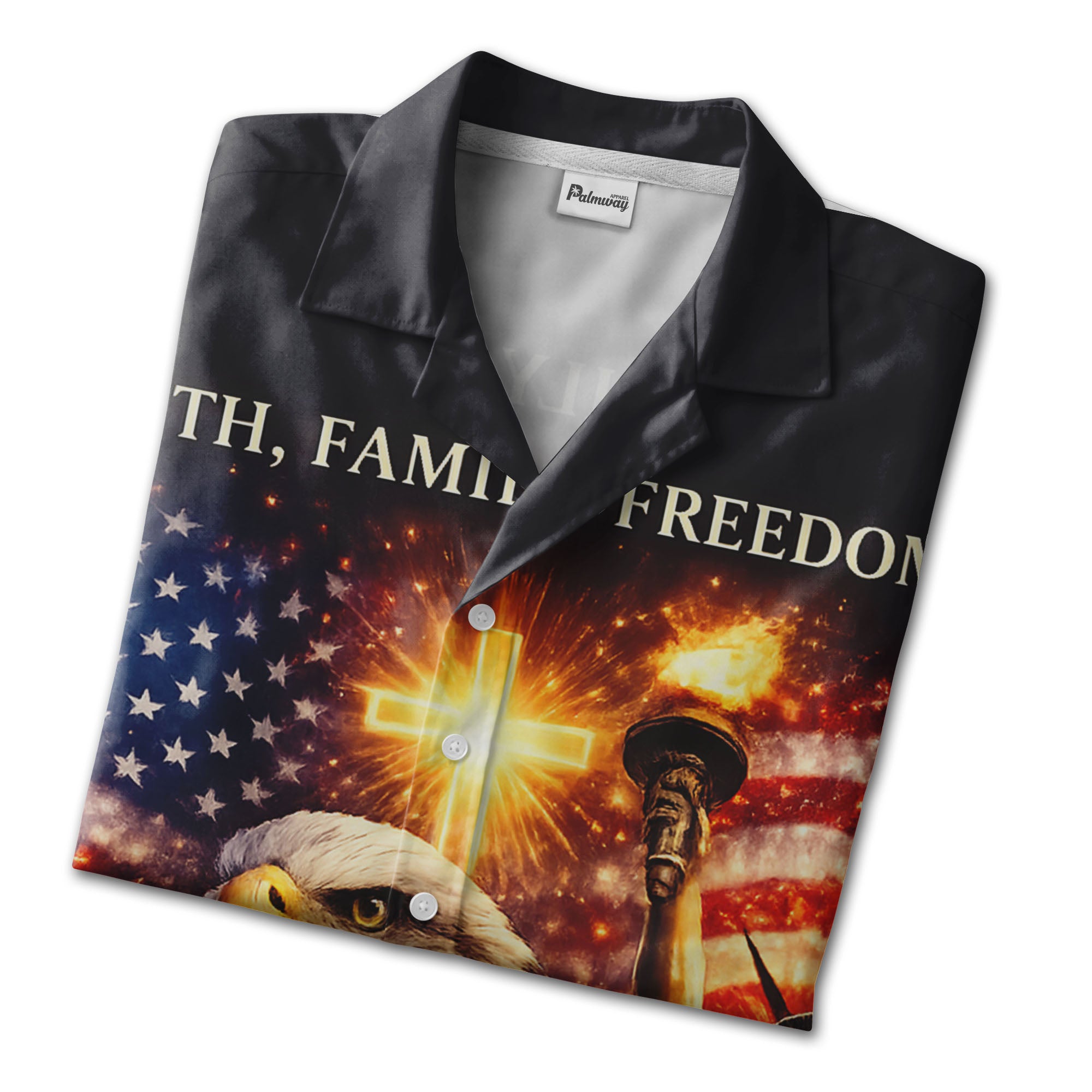 America 250 Bald Eagle Hawaiian Shirt - Statue of Liberty & Fireworks Realistic Print
