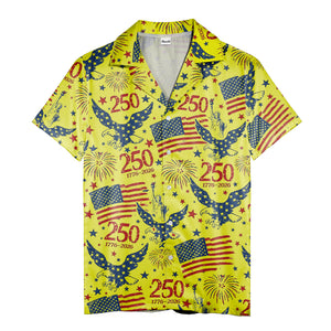 american 250th anniversary hawaiian shirt with eagles and fireworks all over print