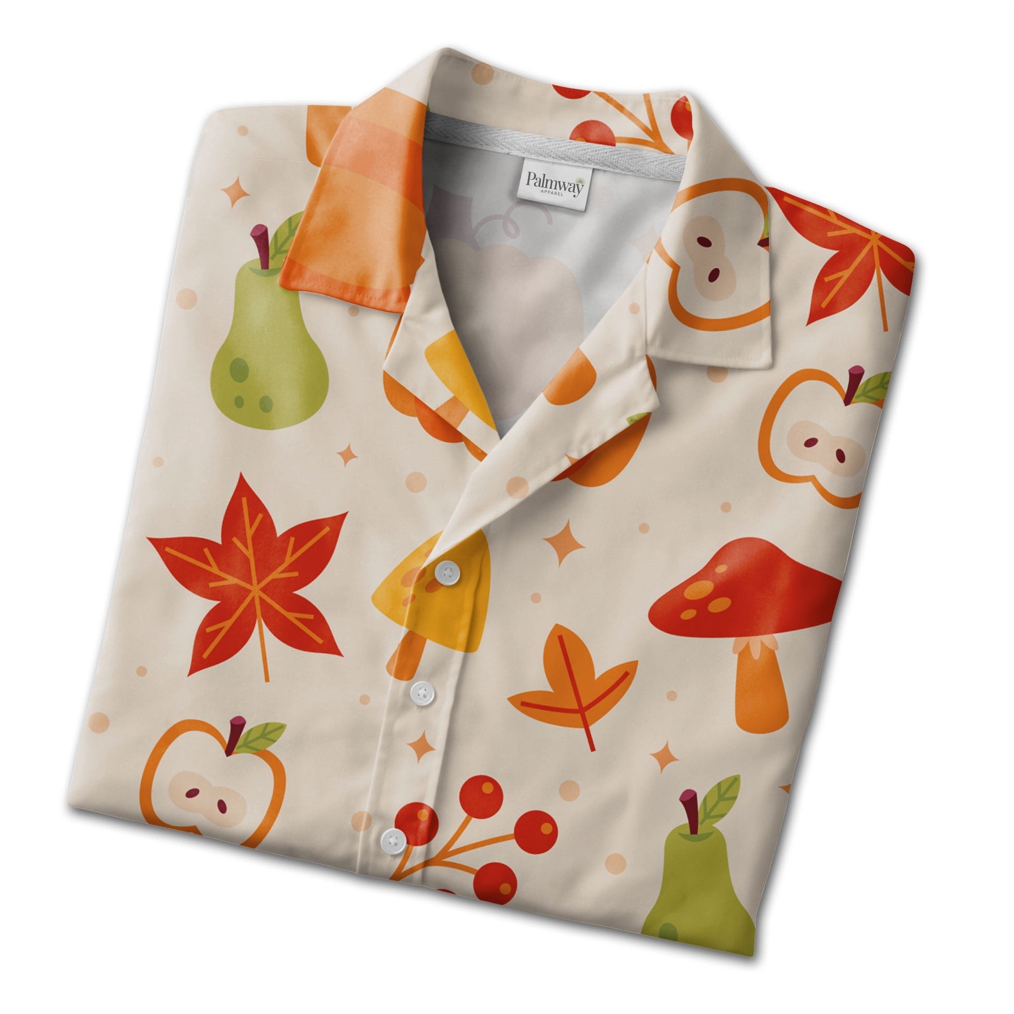 Autumn Harvest Hawaiian Shirt with Pumpkins Mushrooms and Maple Leaves