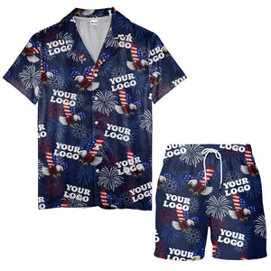 bald eagles fireworks american flag burst navy blue patriotic hawaiian shirt