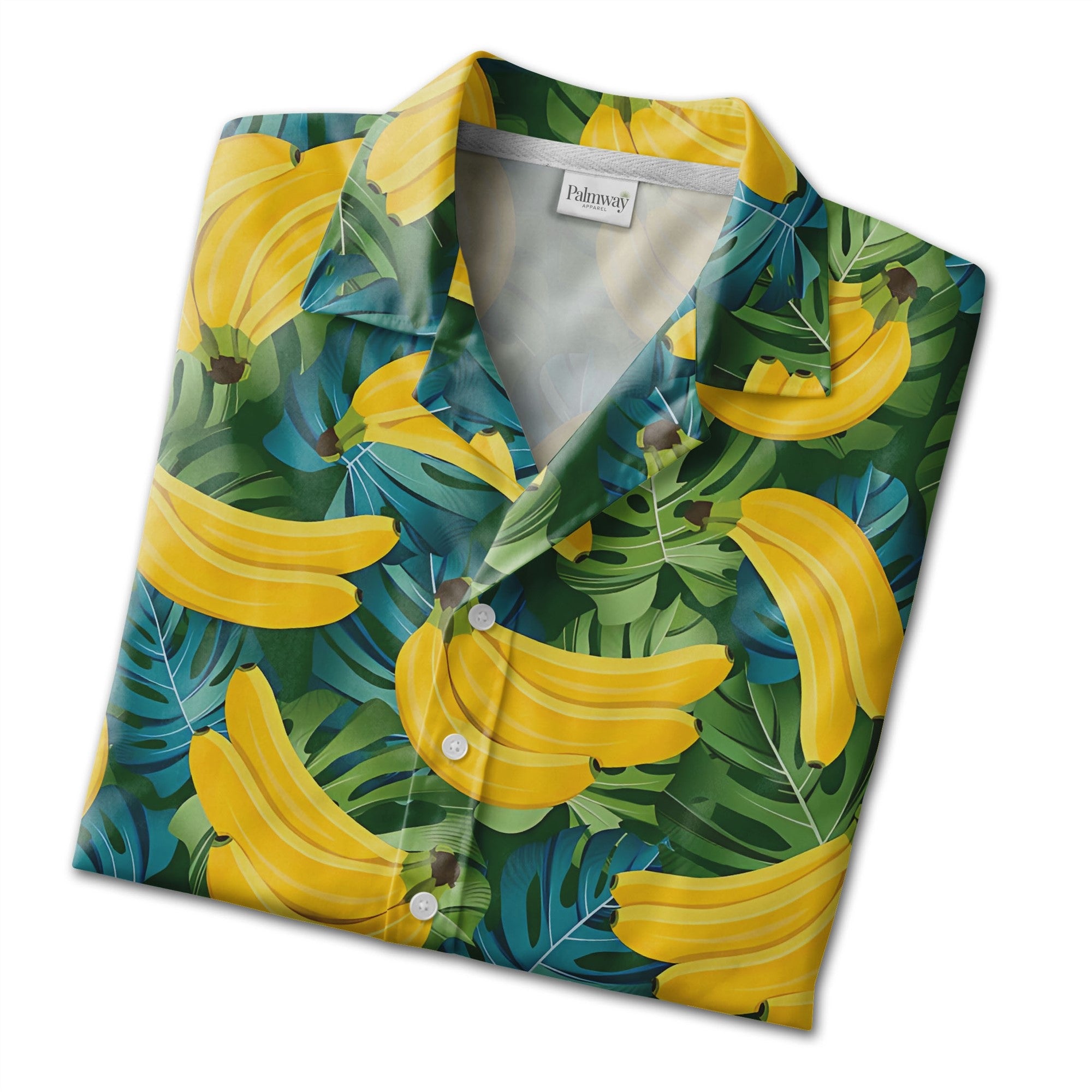 Banana Hawaiian Shirt on Dense Green Monstera Leaf Background