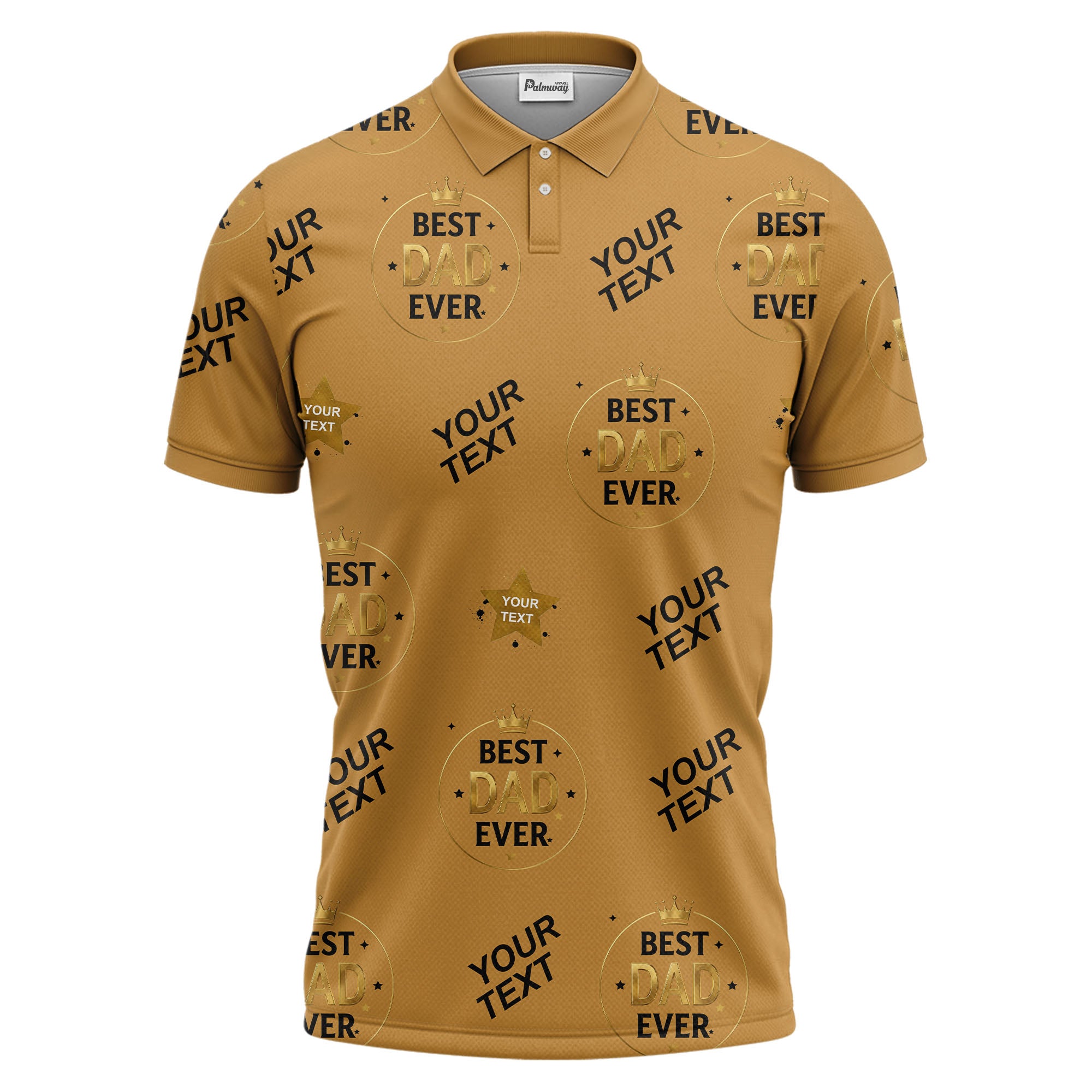best dad ever crown & stars repeat pattern black gold polo shirt