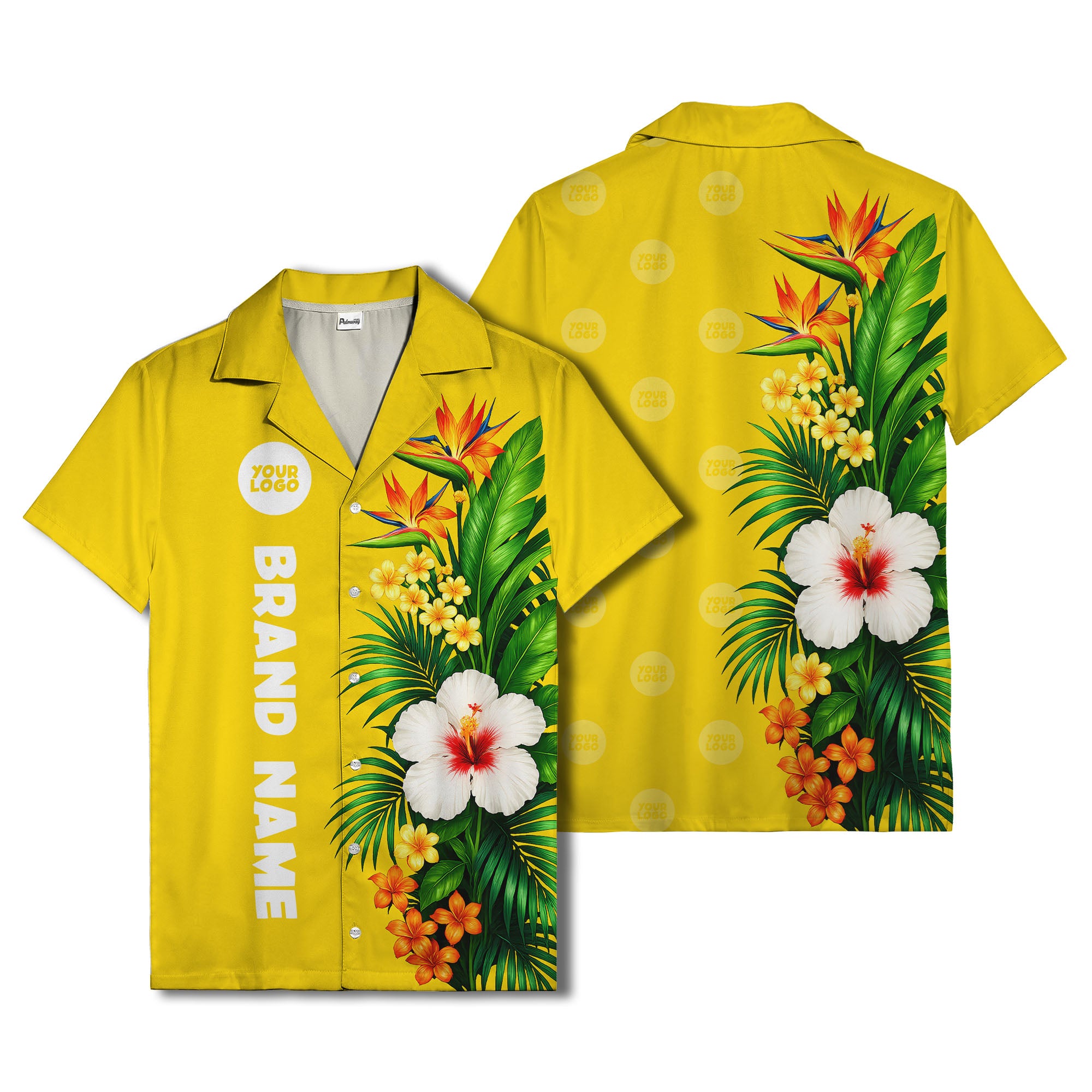 bird of paradise & hibiscus hawaiian shirt with palm leaves