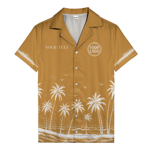 black and white palm trees & seagulls coastal scene hawaiian shirt