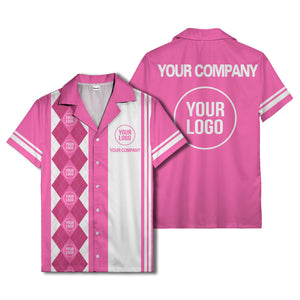 black white argyle stripes & custom logos golf hawaiian shirt
