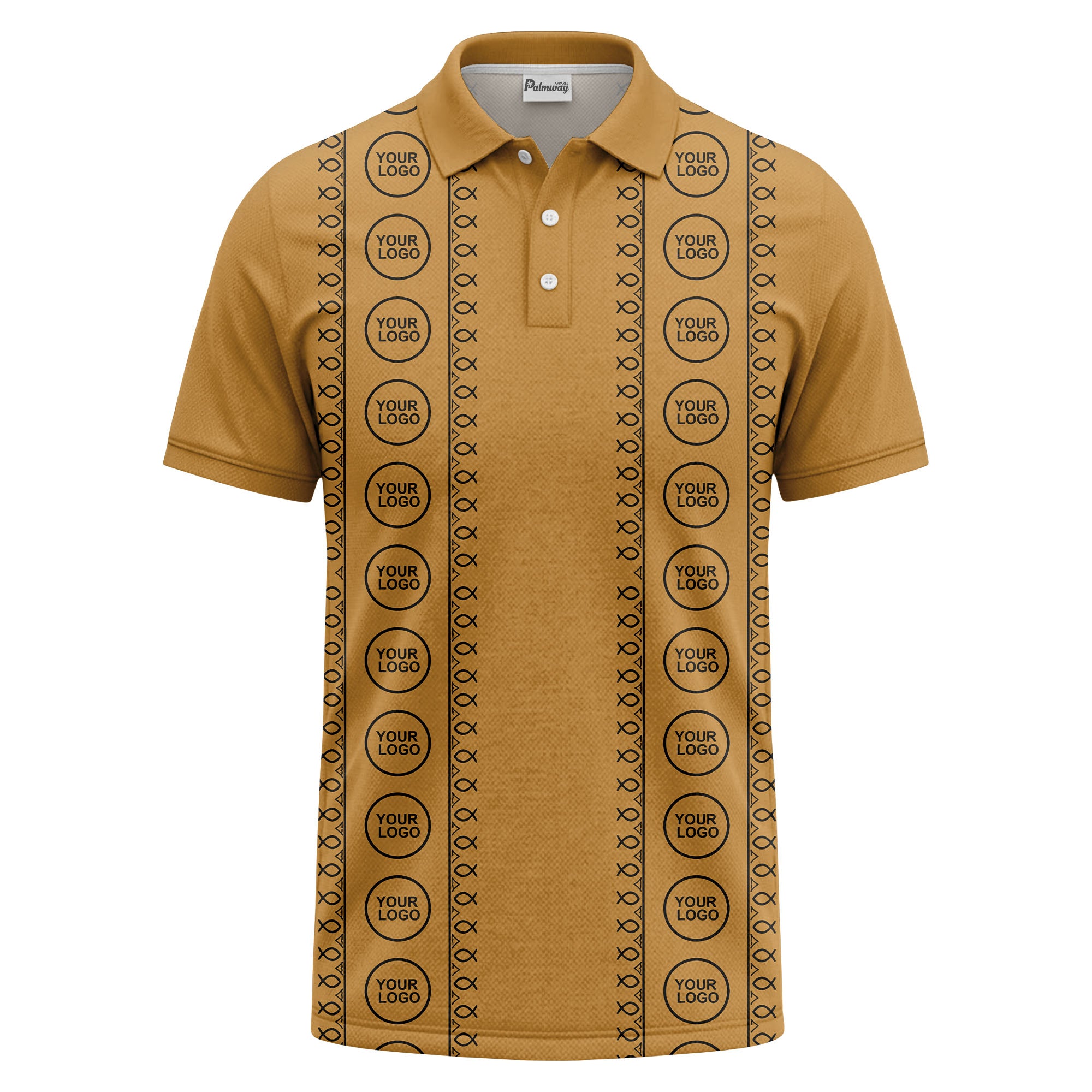 black white fish symbol repeat pattern golf polo shirt