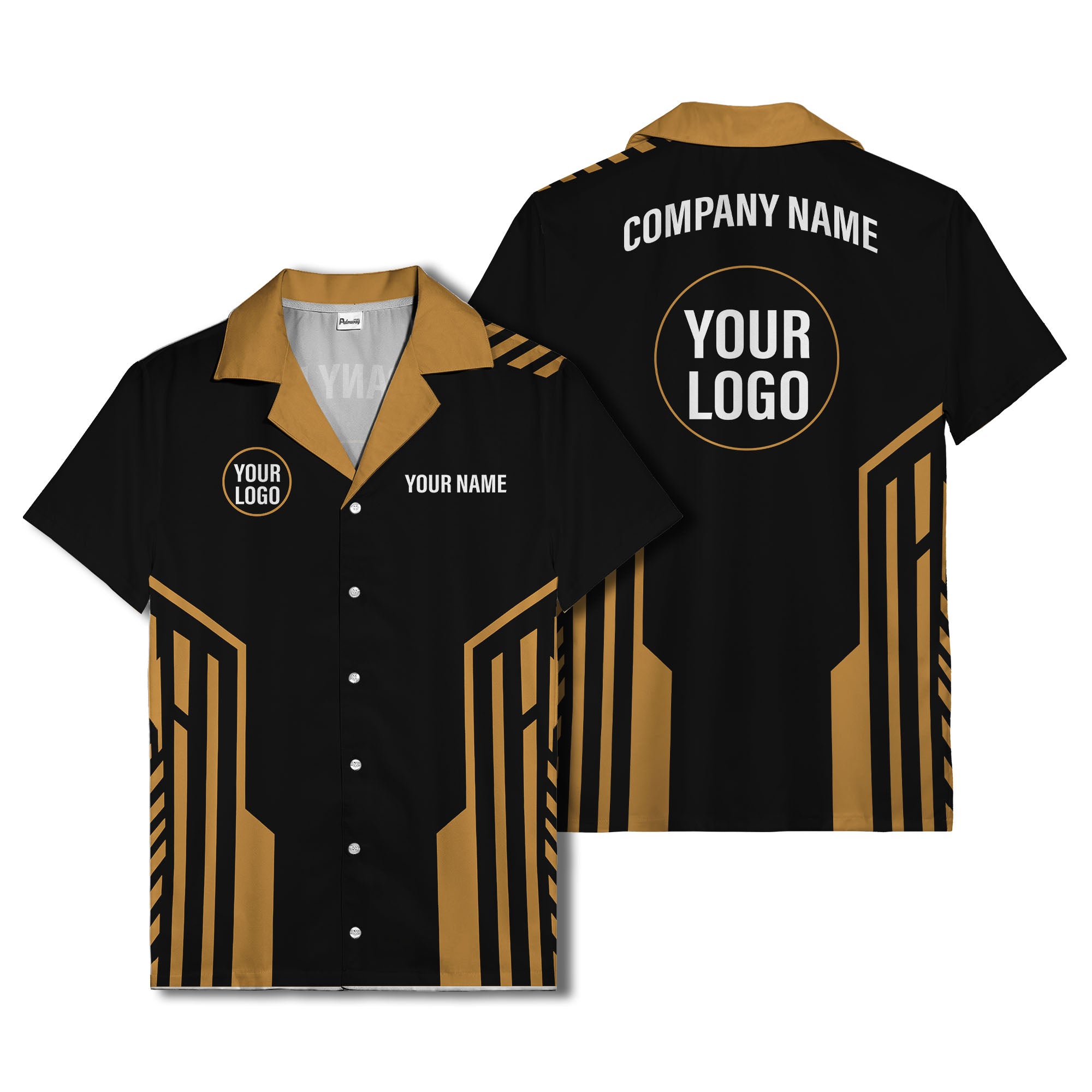 black white geometric stripe personalized logo circle hawaiian shirt