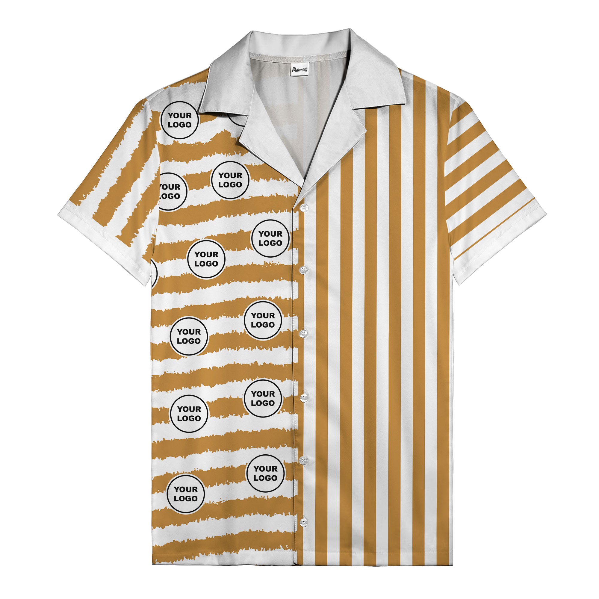 bold black-white stripe & circular logo hawaiian shirt