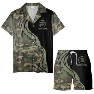 camouflage palm tree silhouette black panel hawaiian shirt