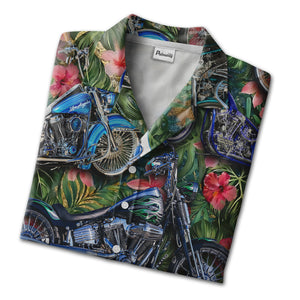 Chrome Hibiscus Biker Paradise Tropical Motorcycle Hawaiian Shirt For Men