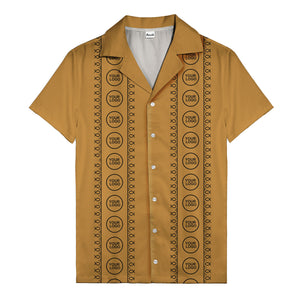 circular logo & fish symbols black hawaiian shirt for men