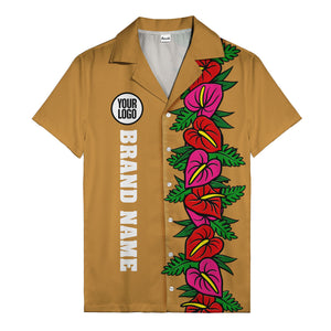 coral anthurium blooms & emerald leaf stripes hawaiian shirt for men
