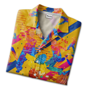 Cricket Hawaiian Shirt - Colorful Abstract Players Bats & Balls Sport Aloha Tee