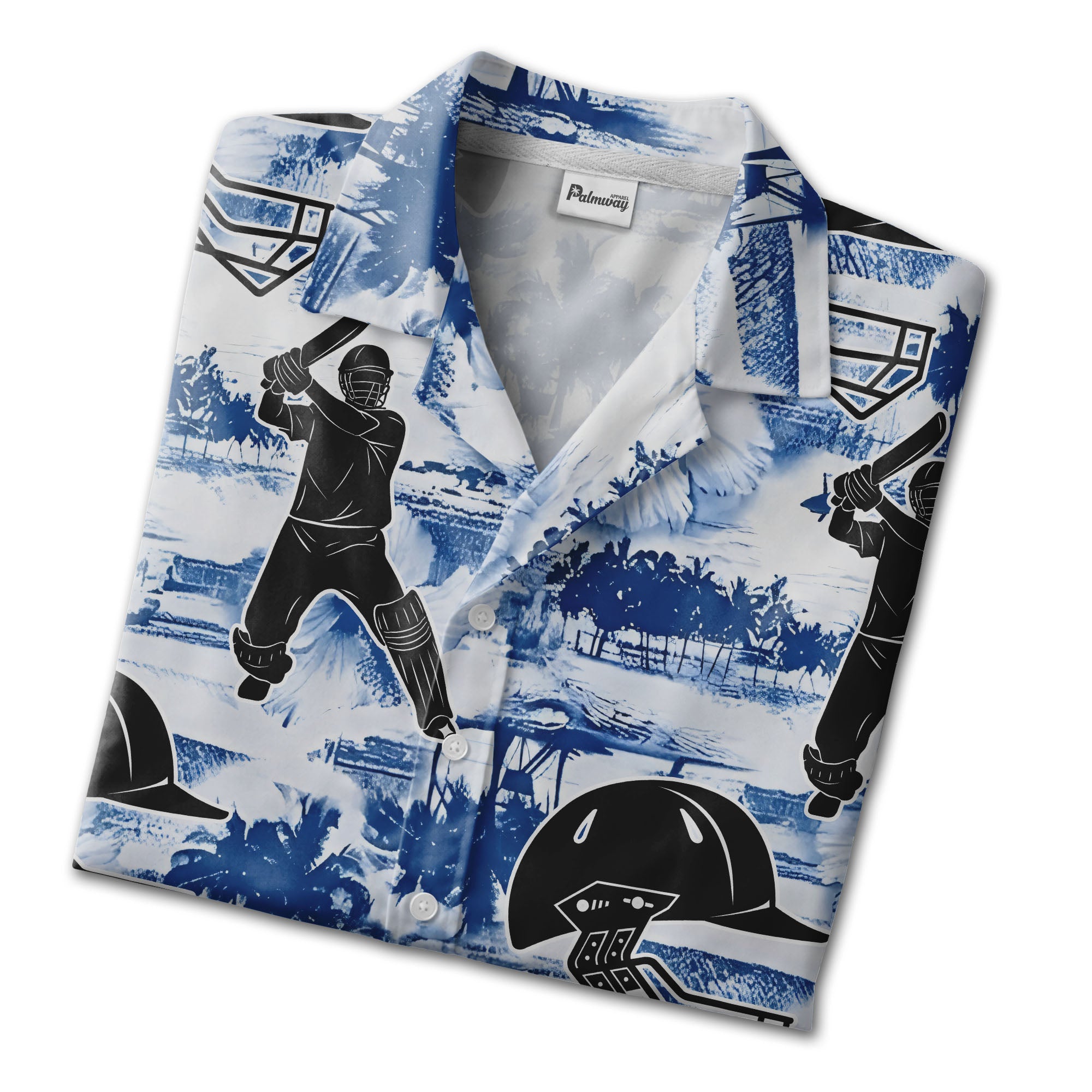 Cricket Tropical Hawaiian Shirt - Players Helmets Palm Trees Hibiscus Floral