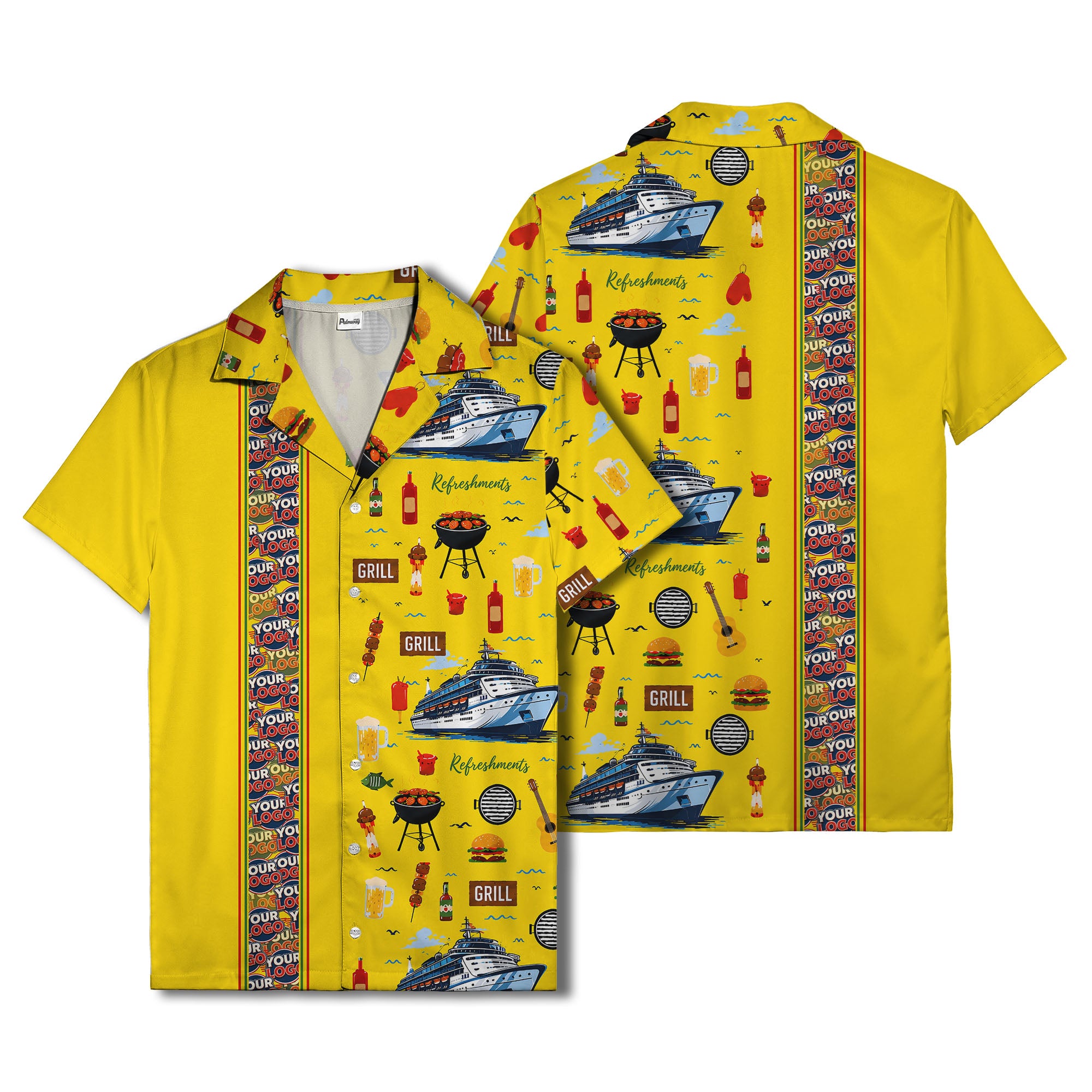 cruise ship grill & refreshments fun cartoon hawaiian shirt for men