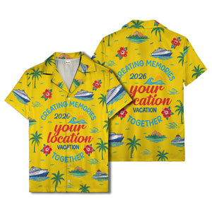 cruise ship & palm fronds watercolor vacation memories hawaiian shirt