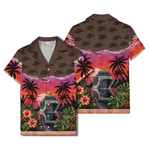 cruise ship sunset palm trees hibiscus flowers hawaiian shirt for men