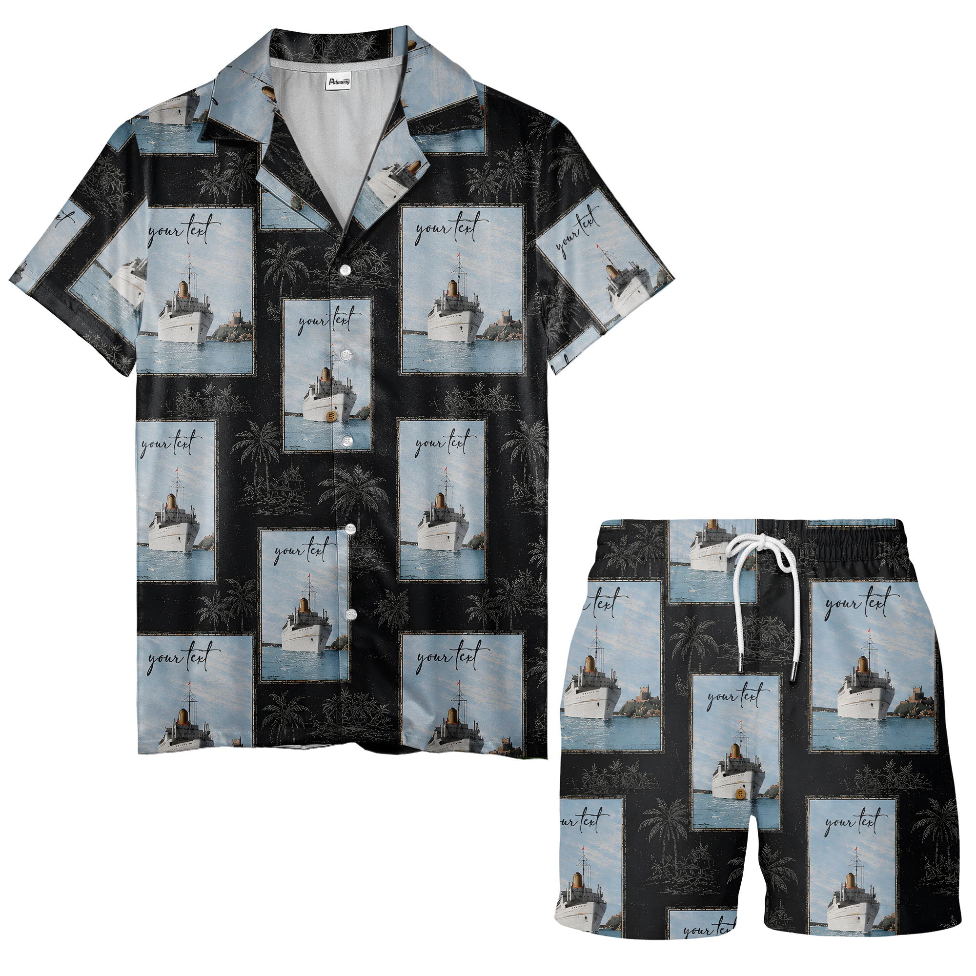 cruise ships & palm tree islands hawaiian shirt for men