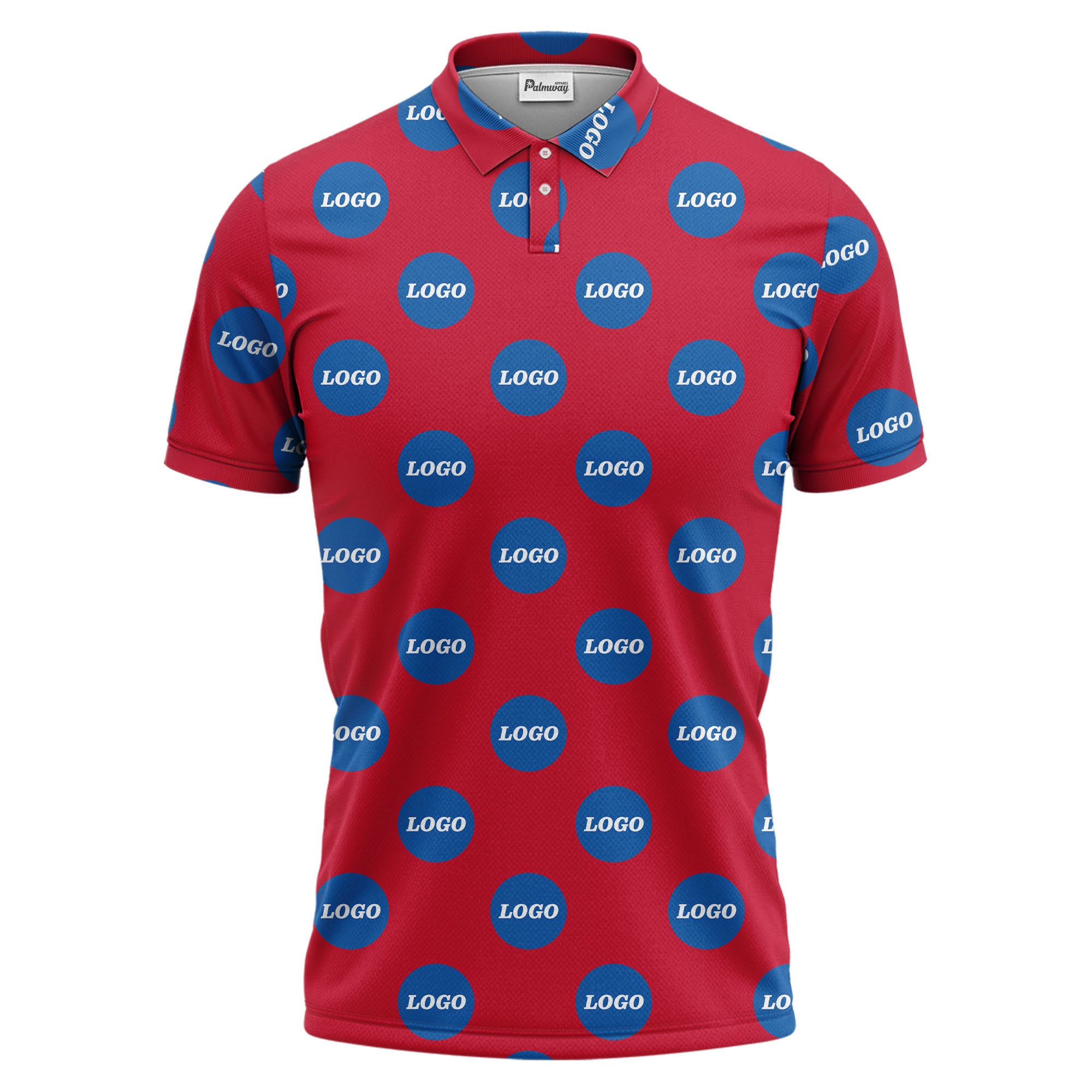 custom color logo polo shirt | bold branded repeating pattern