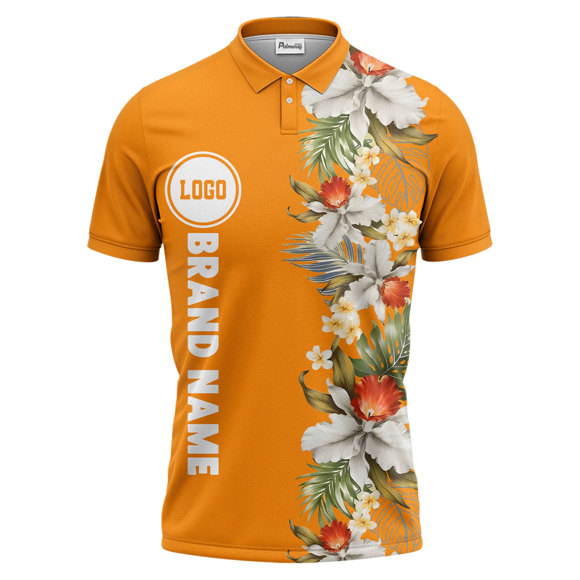 custom color tropical floral polo shirt | orchid & plumeria exotic all-over print