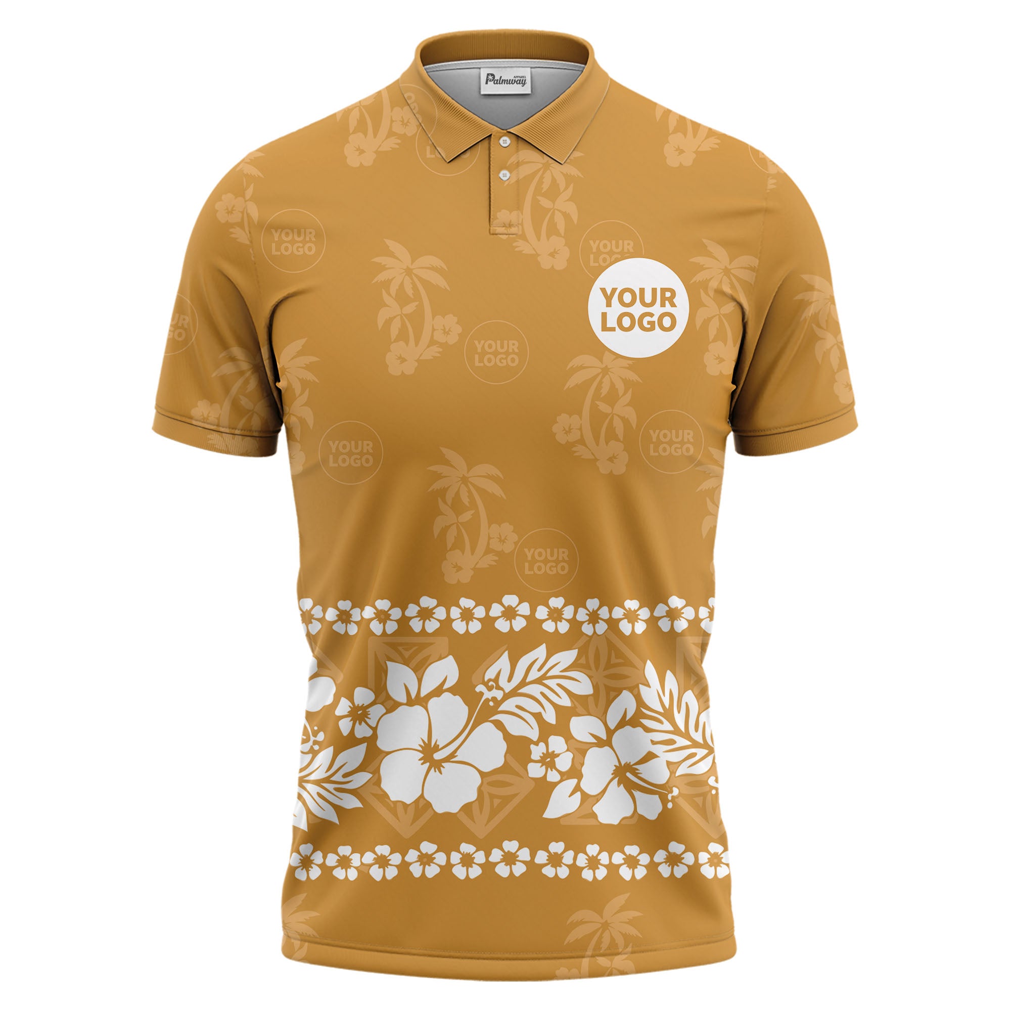 custom color tropical hawaiian polo shirt | hibiscus & palm tree all-over print