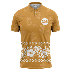 custom color tropical hawaiian polo shirt | hibiscus & palm tree all-over print