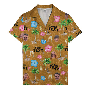 custom faces palm trees hibiscus watercolor hawaiian shirt for men
